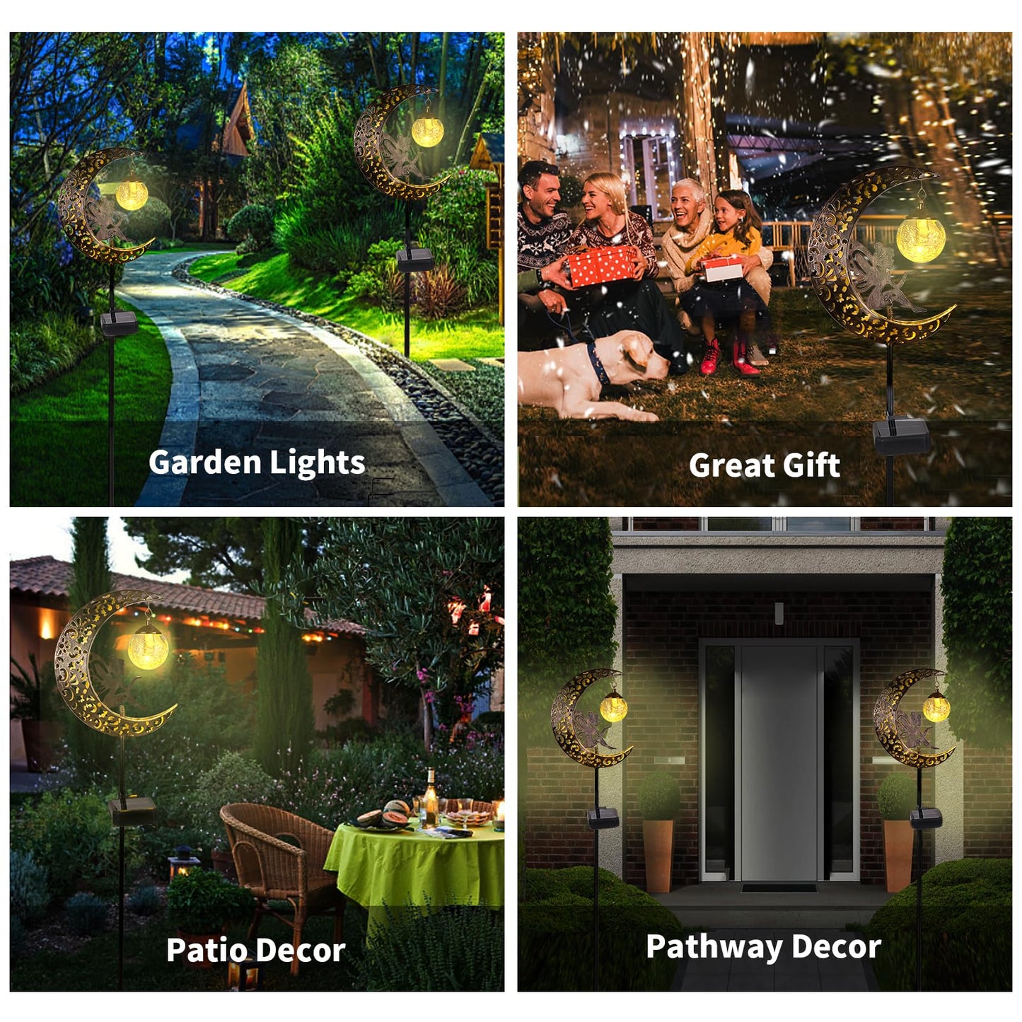 Solar Garden Lights Outdoor Decor,Moon Fairy Crackle Glass Lights,Waterproof Warm White LED Metal Stake Ornament,for Walkway Backyard Patio Lawn Pathway Decorations-Unique Gift Ideas for Gardening - CookCave
