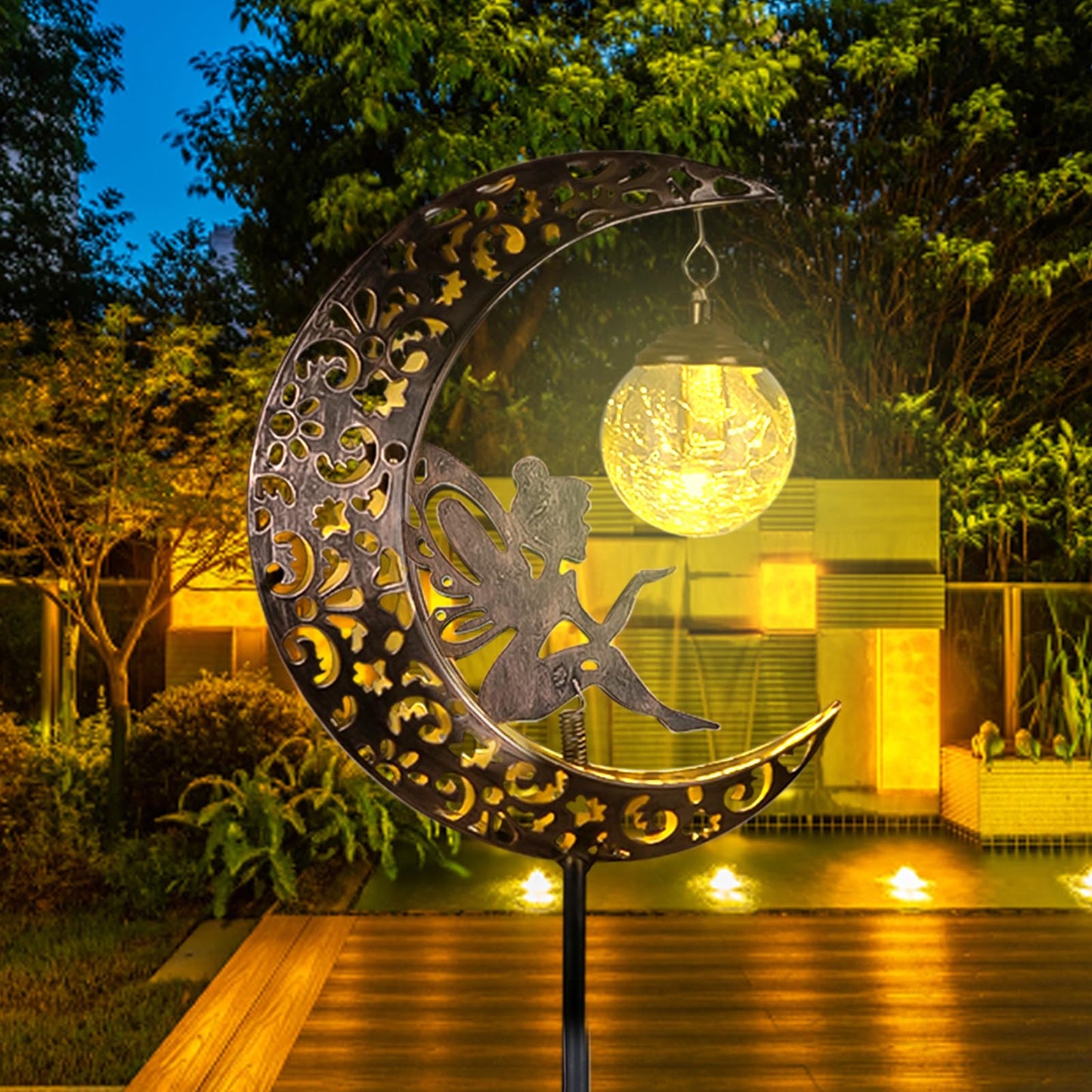 Solar Garden Lights Outdoor Decor,Moon Fairy Crackle Glass Lights,Waterproof Warm White LED Metal Stake Ornament,for Walkway Backyard Patio Lawn Pathway Decorations-Unique Gift Ideas for Gardening - CookCave