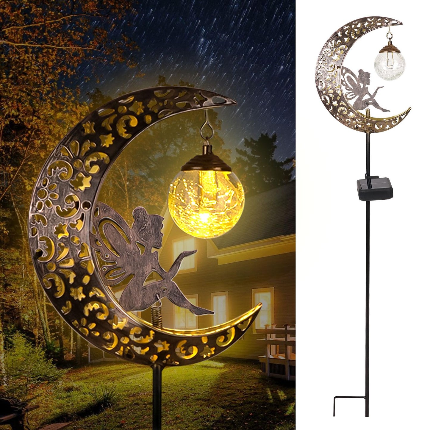 Solar Garden Lights Outdoor Decor,Moon Fairy Crackle Glass Lights,Waterproof Warm White LED Metal Stake Ornament,for Walkway Backyard Patio Lawn Pathway Decorations-Unique Gift Ideas for Gardening - CookCave