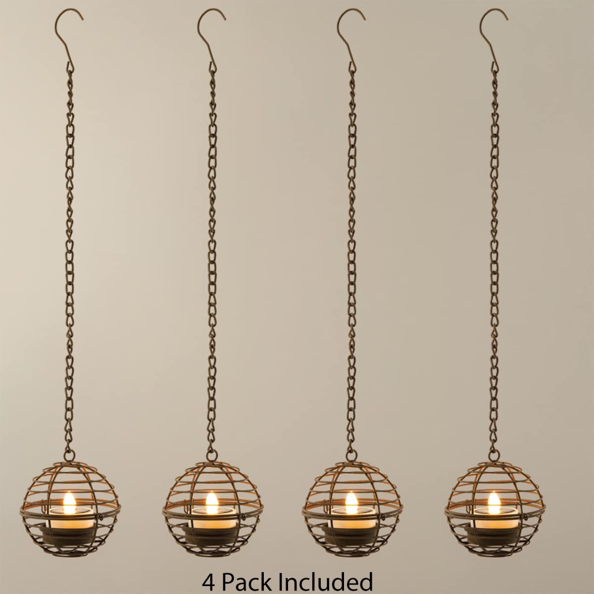 Solar Hanging Lanterns Outdoor Waterproof, Rust Iron Ball Candle Holder with Flickering Solar Powered Tea Lights, Perfect Chargeable Solar Lights for Backyard Patio Garden Fence Tree Decoration-4Pack - CookCave