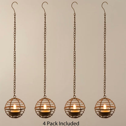 Solar Hanging Lanterns Outdoor Waterproof, Rust Iron Ball Candle Holder with Flickering Solar Powered Tea Lights, Perfect Chargeable Solar Lights for Backyard Patio Garden Fence Tree Decoration-4Pack - CookCave