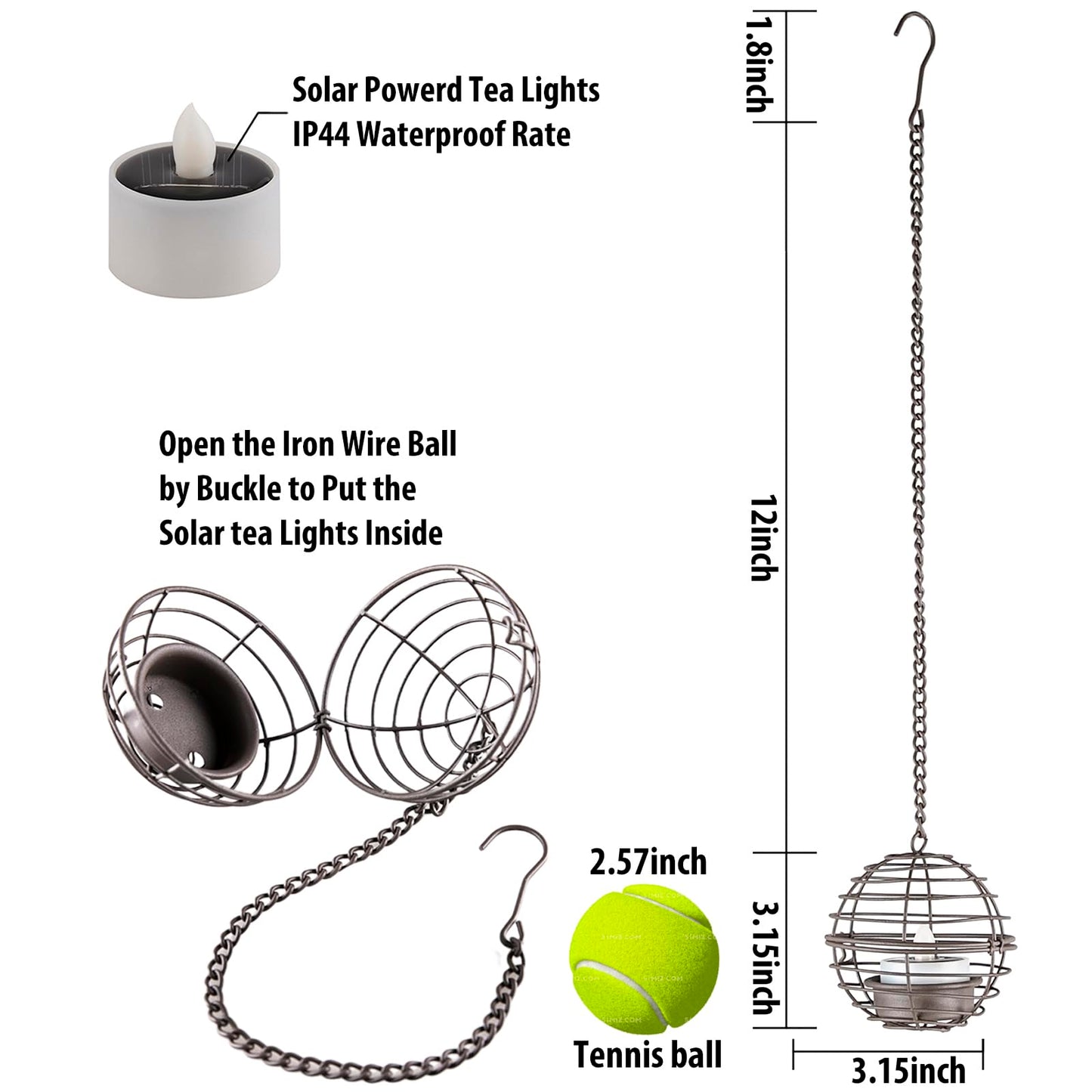 Solar Hanging Lanterns Outdoor Waterproof, Rust Iron Ball Candle Holder with Flickering Solar Powered Tea Lights, Perfect Chargeable Solar Lights for Backyard Patio Garden Fence Tree Decoration-4Pack - CookCave