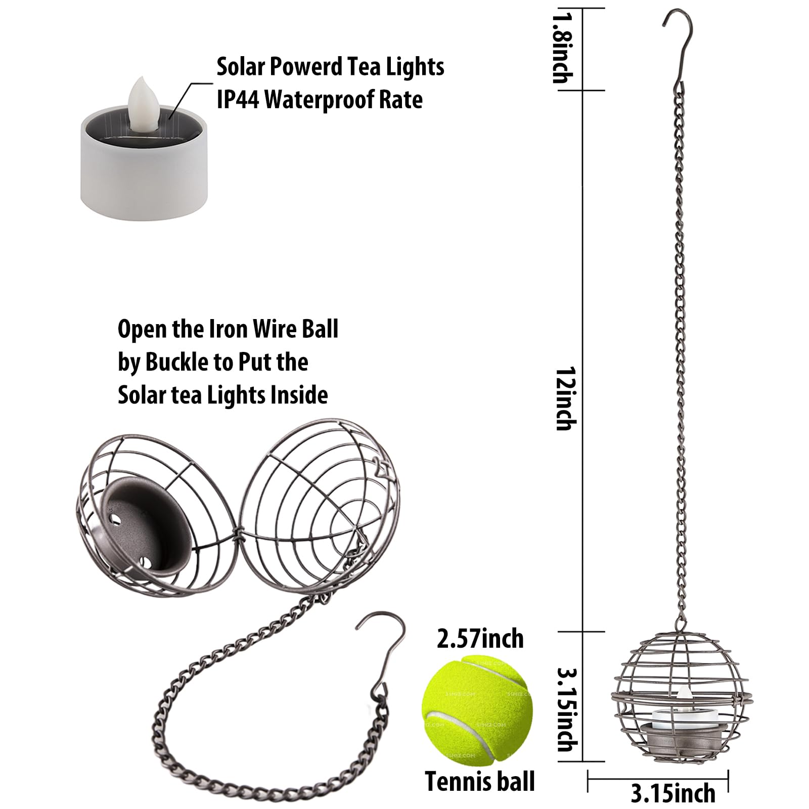 Solar Hanging Lanterns Outdoor Waterproof, Rust Iron Ball Candle Holder with Flickering Solar Powered Tea Lights, Perfect Chargeable Solar Lights for Backyard Patio Garden Fence Tree Decoration-4Pack - CookCave