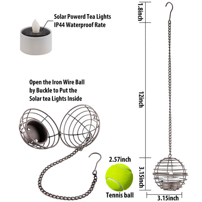 Solar Hanging Lanterns Outdoor Waterproof, Rust Iron Ball Candle Holder with Flickering Solar Powered Tea Lights, Perfect Chargeable Solar Lights for Backyard Patio Garden Fence Tree Decoration-4Pack - CookCave