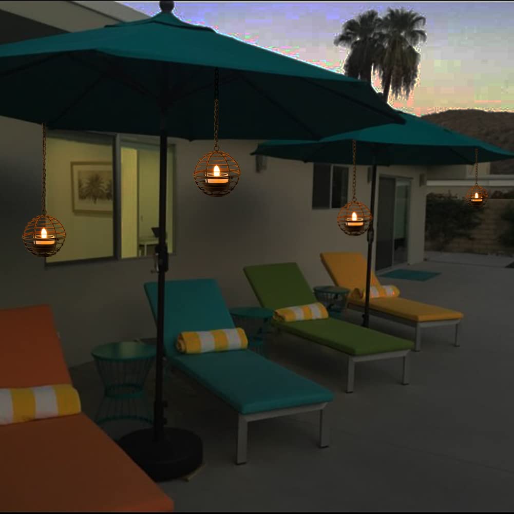 Solar Hanging Lanterns Outdoor Waterproof, Rust Iron Ball Candle Holder with Flickering Solar Powered Tea Lights, Perfect Chargeable Solar Lights for Backyard Patio Garden Fence Tree Decoration-4Pack - CookCave