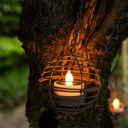 Solar Hanging Lanterns Outdoor Waterproof, Rust Iron Ball Candle Holder with Flickering Solar Powered Tea Lights, Perfect Chargeable Solar Lights for Backyard Patio Garden Fence Tree Decoration-4Pack - CookCave
