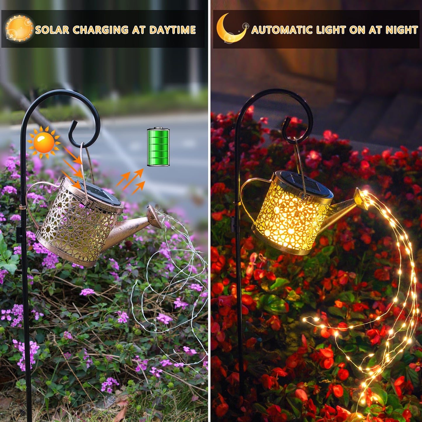 Solar Lights Outdoor Decorative, Metal Solar Watering Can Lights Waterproof, Small Hanging Garden Decor Yard Lights Outside Patio Lawn, Gifts for Mom Grandma Women Birthday(Warm White) - CookCave