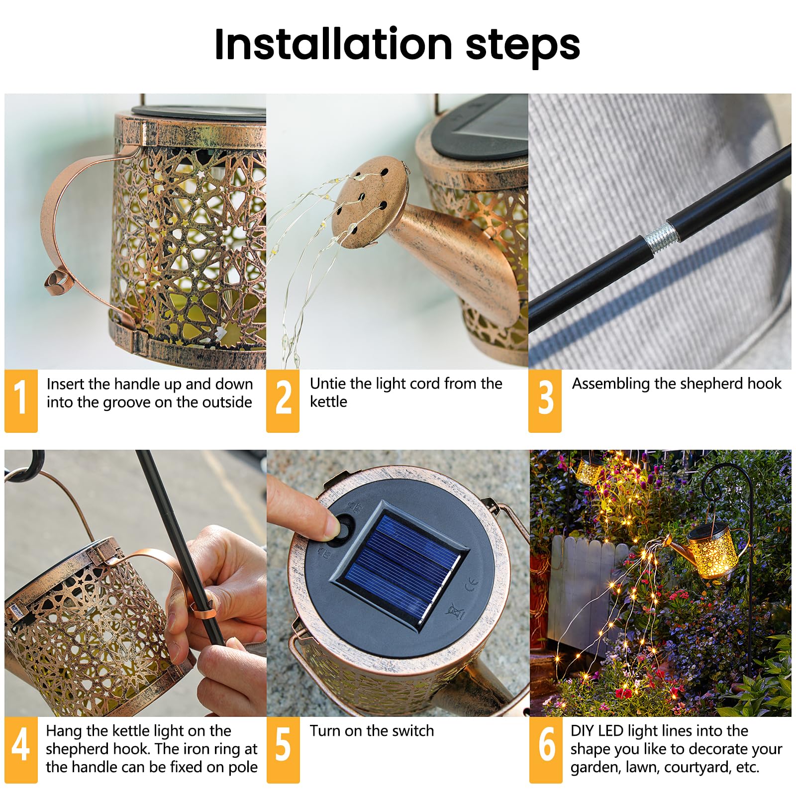 Solar Lights Outdoor Decorative, Metal Solar Watering Can Lights Waterproof, Small Hanging Garden Decor Yard Lights Outside Patio Lawn, Gifts for Mom Grandma Women Birthday(Warm White) - CookCave