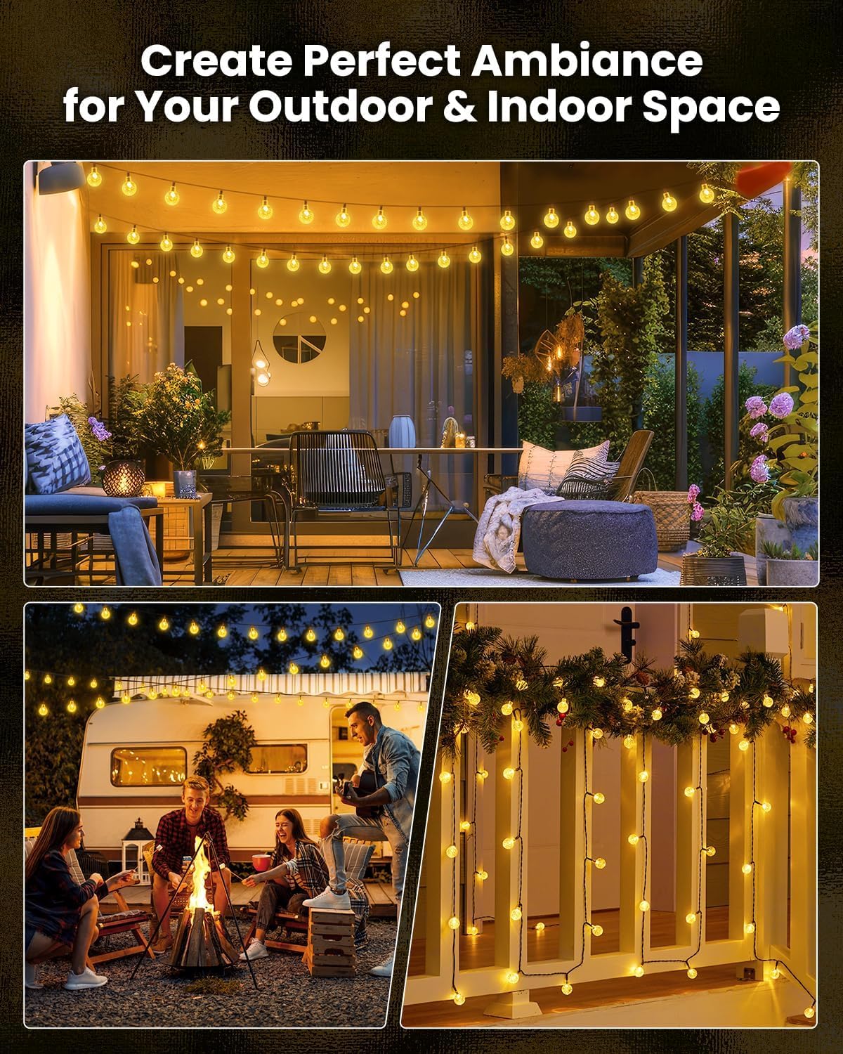 Solar String Lights Outdoor Waterproof, 2 Pack 60 LED 36.5 FT Each, Solar Powered Patio Lights with 8 Lighting Modes for Garden Yard Porch Wedding Party Decor (Warm White) - CookCave