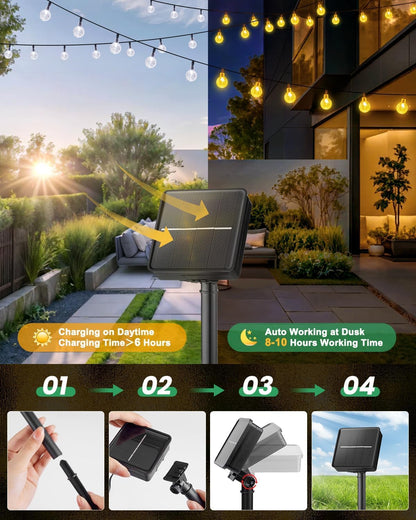 Solar String Lights Outdoor Waterproof, 2 Pack 60 LED 36.5 FT Each, Solar Powered Patio Lights with 8 Lighting Modes for Garden Yard Porch Wedding Party Decor (Warm White) - CookCave