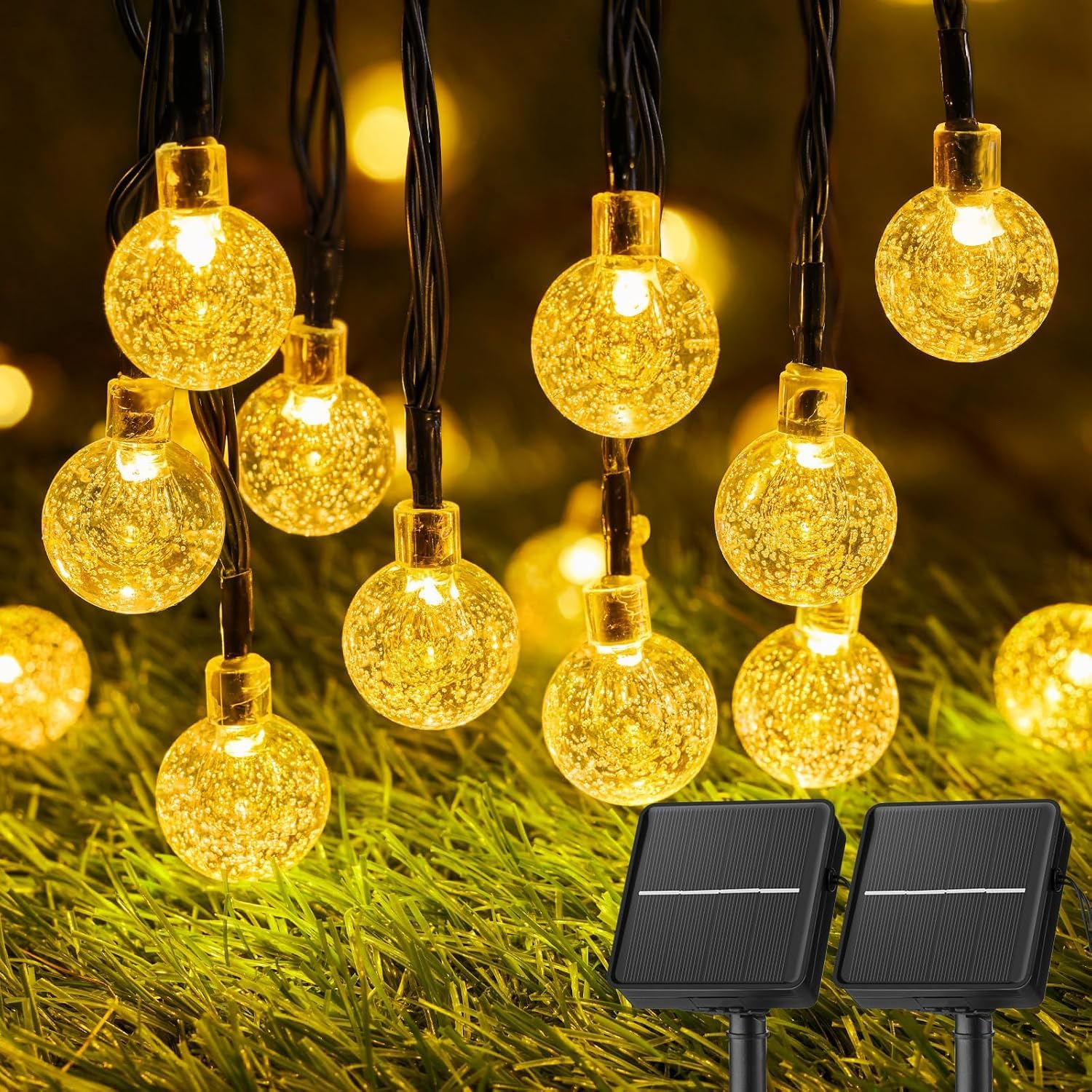 Solar String Lights Outdoor Waterproof, 2 Pack 60 LED 36.5 FT Each, Solar Powered Patio Lights with 8 Lighting Modes for Garden Yard Porch Wedding Party Decor (Warm White) - CookCave