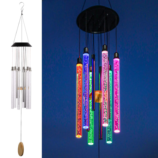 Solar Wind Chimes for Outside, DesGully 6 LED Tubes Color Changing Outdoor Clearance Unique Garden Decor Colorful Patio, Gifts for Her/Him (37" Long) - CookCave