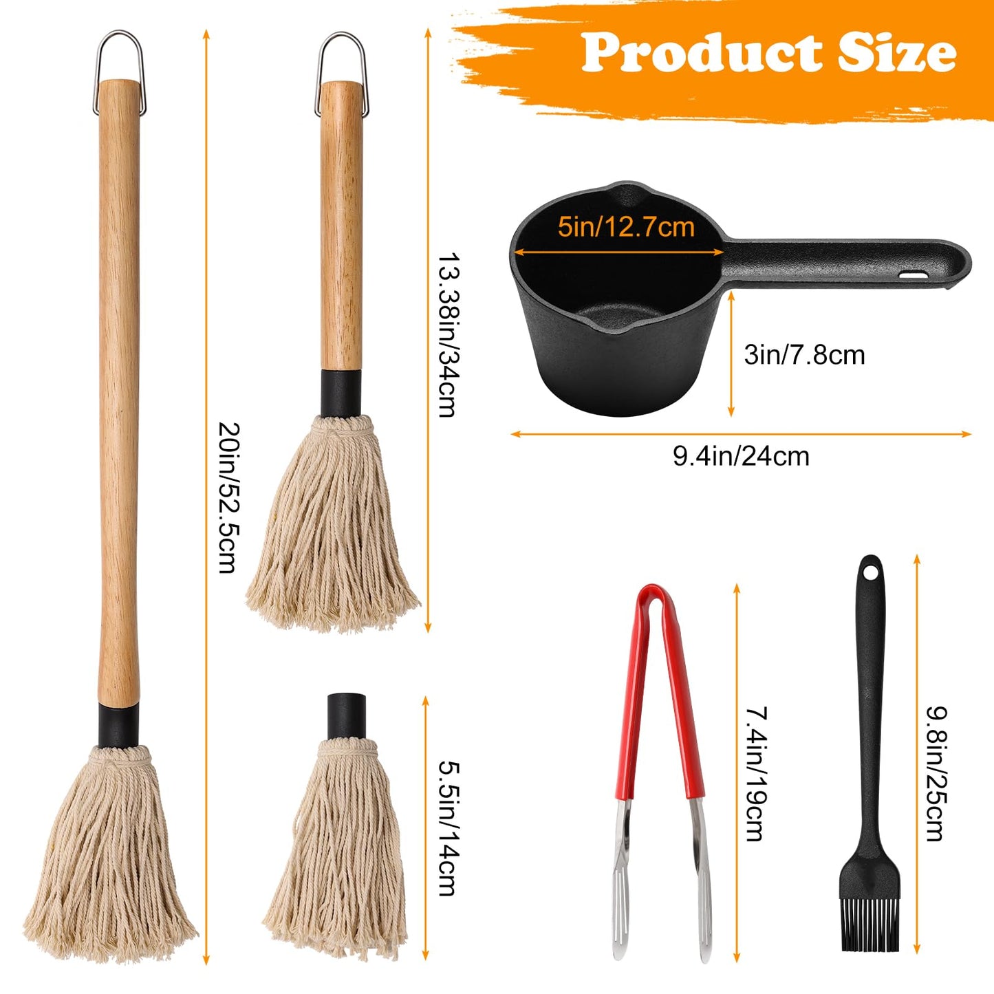 Solaradgy BBQ Mop Brushes for Sauce and Cast Iron Sauce Pot, 11Pcs Valuable Basting Brush Set for Grilling, BBQ Sauce Basting Mops Kit Multiple Replaceable Heads for BBQ Basting Mop - CookCave