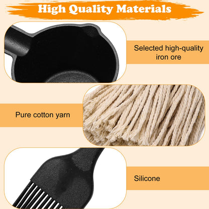 Solaradgy BBQ Mop Brushes for Sauce and Cast Iron Sauce Pot, 11Pcs Valuable Basting Brush Set for Grilling, BBQ Sauce Basting Mops Kit Multiple Replaceable Heads for BBQ Basting Mop - CookCave