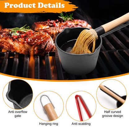 Solaradgy BBQ Mop Brushes for Sauce and Cast Iron Sauce Pot, 11Pcs Valuable Basting Brush Set for Grilling, BBQ Sauce Basting Mops Kit Multiple Replaceable Heads for BBQ Basting Mop - CookCave