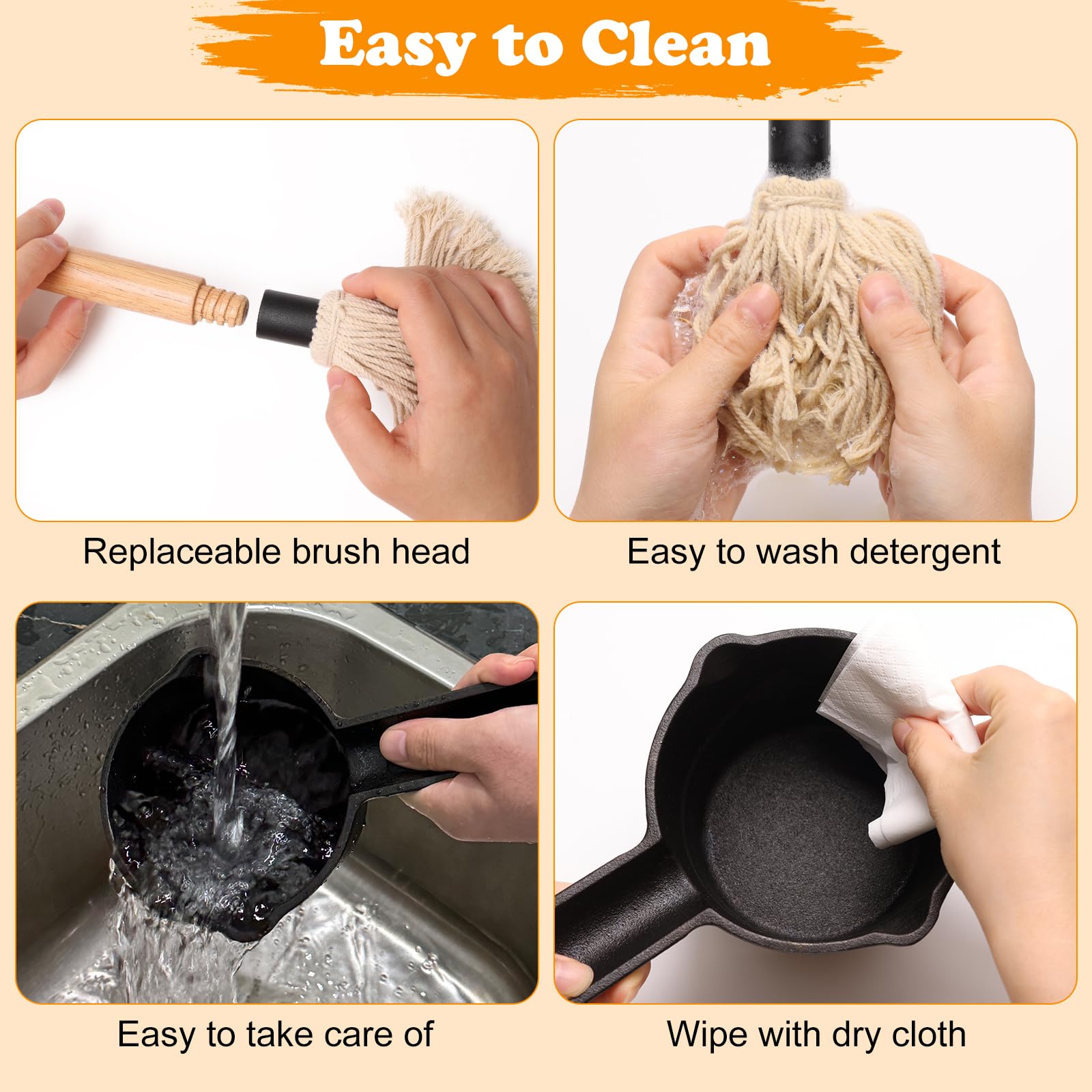Solaradgy BBQ Mop Brushes for Sauce and Cast Iron Sauce Pot, 11Pcs Valuable Basting Brush Set for Grilling, BBQ Sauce Basting Mops Kit Multiple Replaceable Heads for BBQ Basting Mop - CookCave