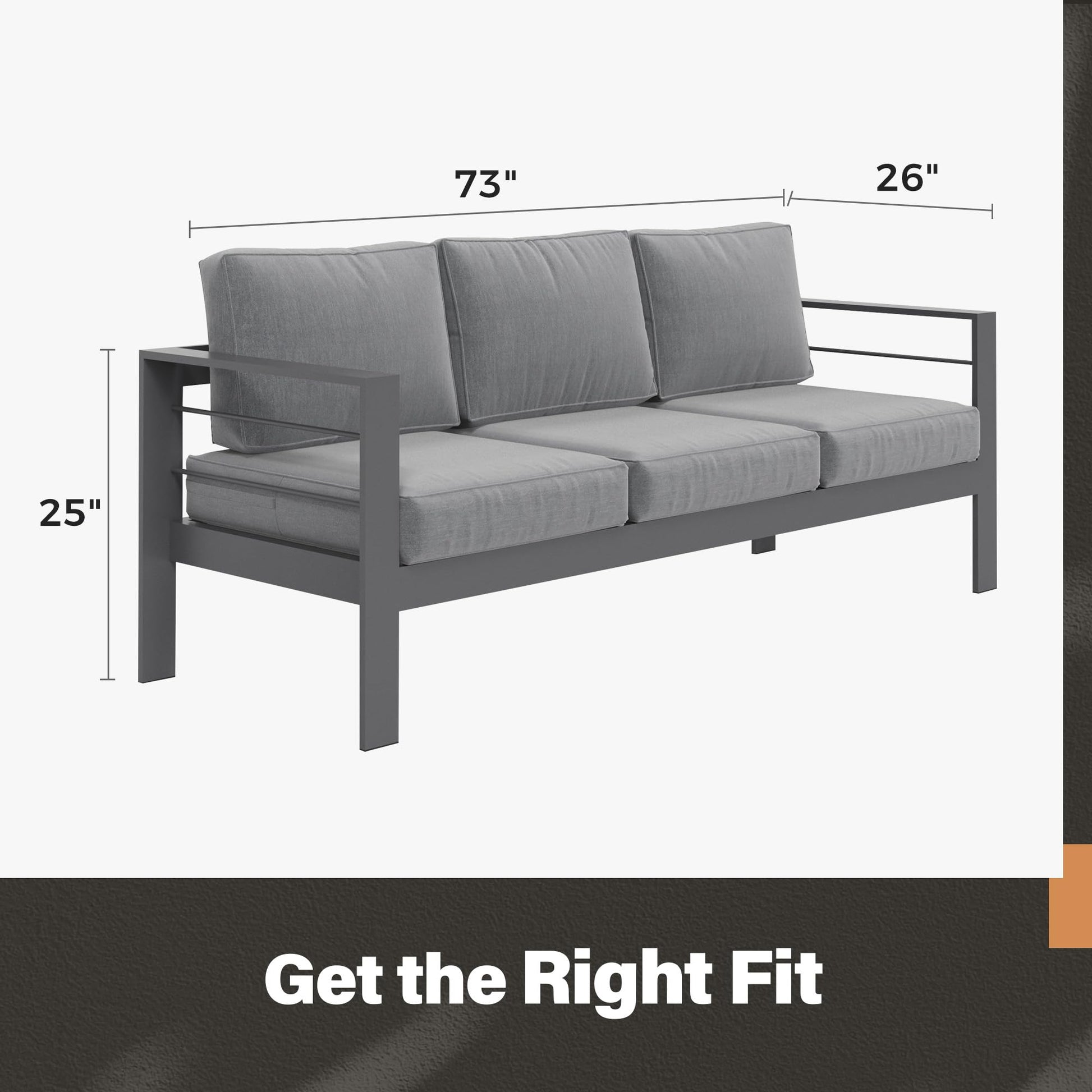 Solaste Outdoor Couch Aluminum Patio Furniture Sofa, 3-Seat All-Weather Metal Outdoor Patio Furniture with Cushions,Dark Grey - CookCave