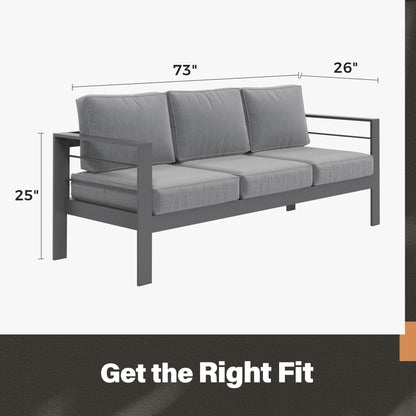 Solaste Outdoor Couch Aluminum Patio Furniture Sofa, 3-Seat All-Weather Metal Outdoor Patio Furniture with Cushions,Dark Grey - CookCave