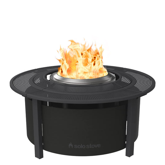 Solo Stove 42 Inch Fire Pit Surround Tabletop - Portable Protective Barrier for Wood Burning Fire Pits for Safety & Extra Space - Powder-Coated Steel and UV-Resistant Outdoor Fabric, Black - CookCave