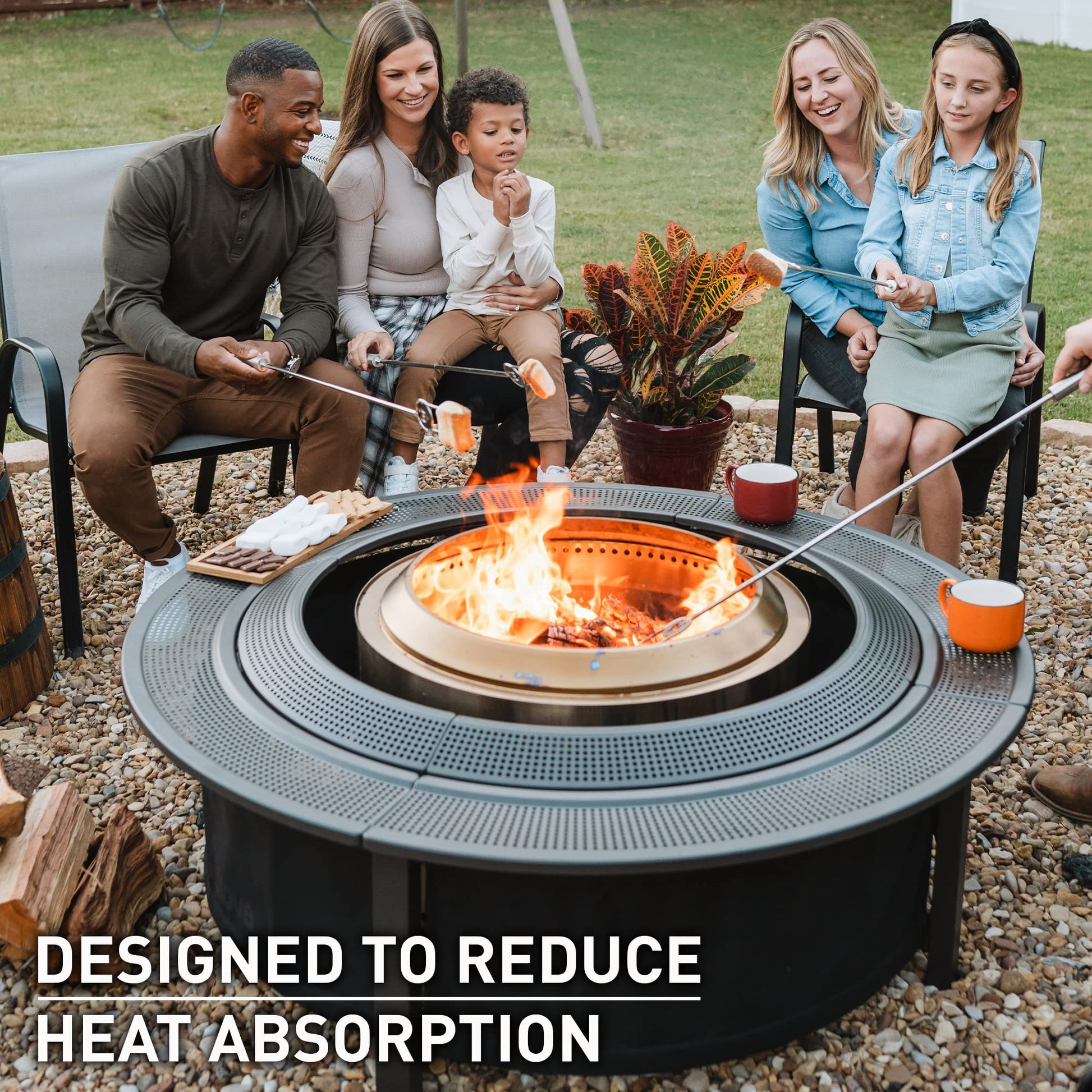 Solo Stove 42 Inch Fire Pit Surround Tabletop - Portable Protective Barrier for Wood Burning Fire Pits for Safety & Extra Space - Powder-Coated Steel and UV-Resistant Outdoor Fabric, Black - CookCave