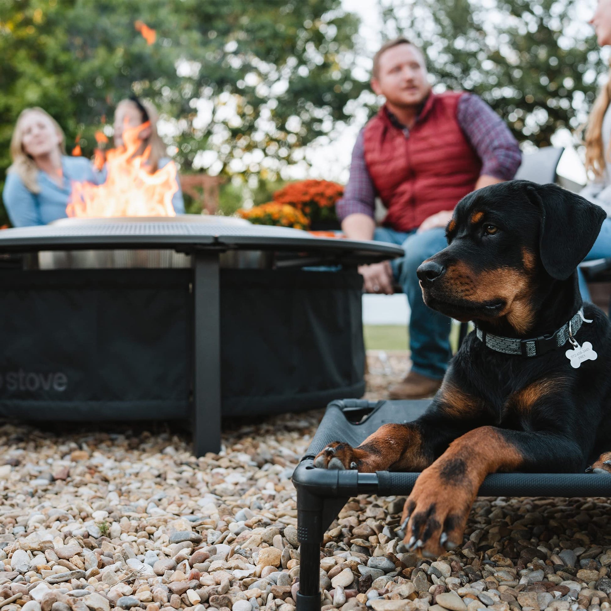 Solo Stove 42 Inch Fire Pit Surround Tabletop - Portable Protective Barrier for Wood Burning Fire Pits for Safety & Extra Space - Powder-Coated Steel and UV-Resistant Outdoor Fabric, Black - CookCave