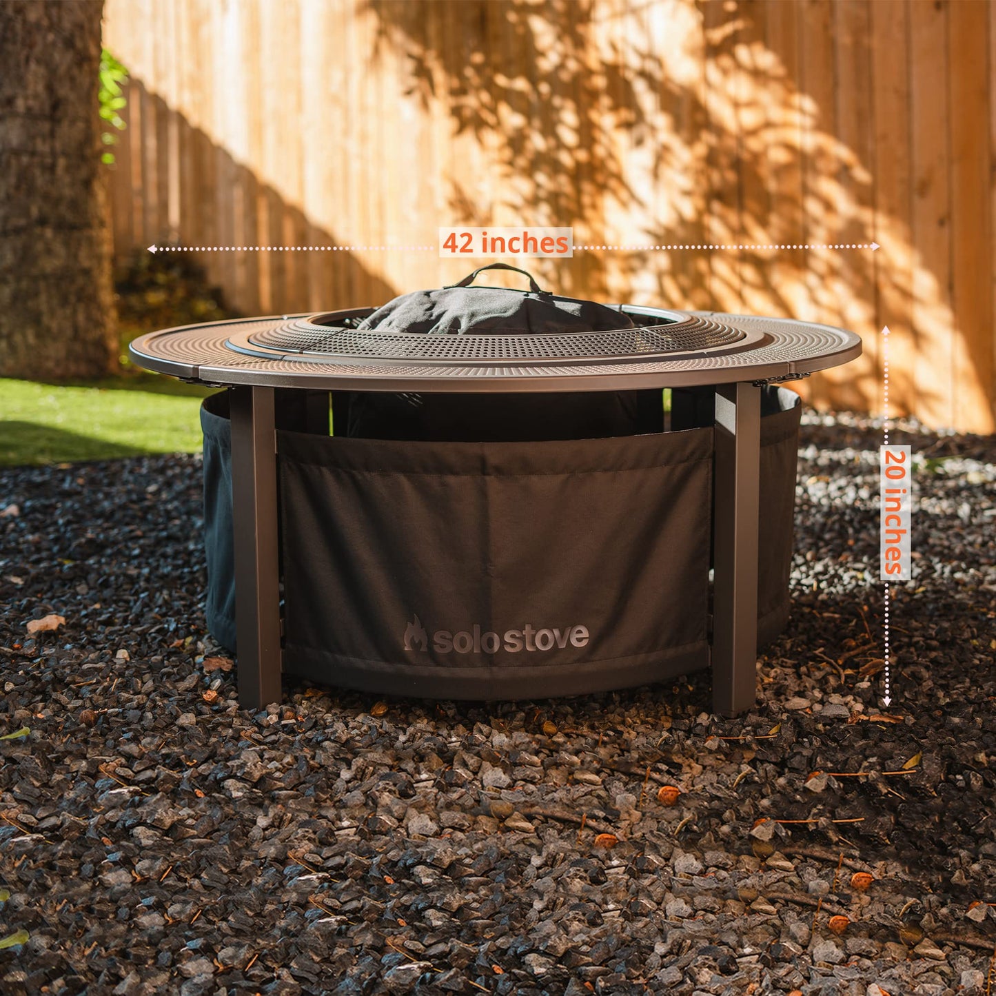 Solo Stove 42 Inch Fire Pit Surround Tabletop - Portable Protective Barrier for Wood Burning Fire Pits for Safety & Extra Space - Powder-Coated Steel and UV-Resistant Outdoor Fabric, Black - CookCave