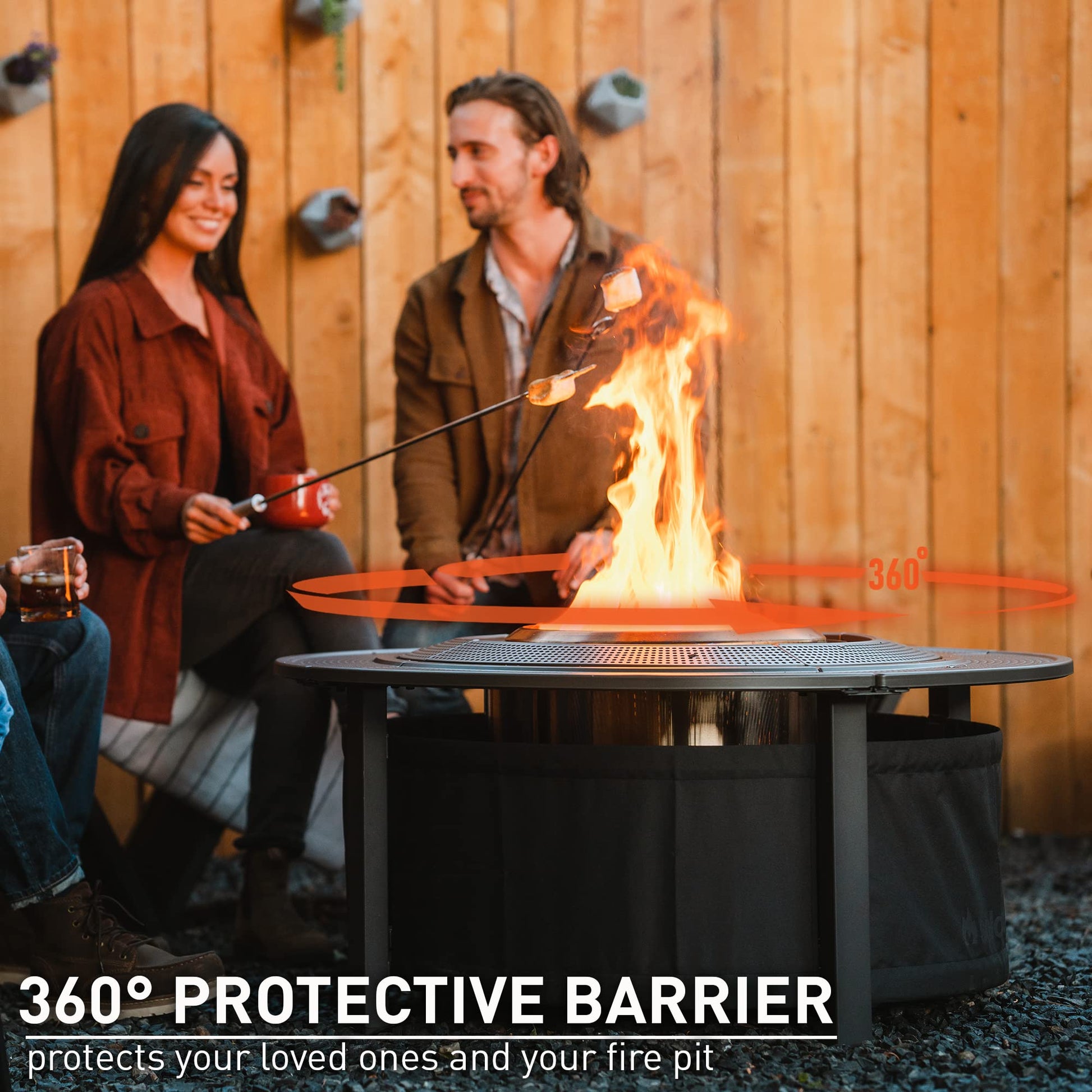 Solo Stove 42 Inch Fire Pit Surround Tabletop - Portable Protective Barrier for Wood Burning Fire Pits for Safety & Extra Space - Powder-Coated Steel and UV-Resistant Outdoor Fabric, Black - CookCave