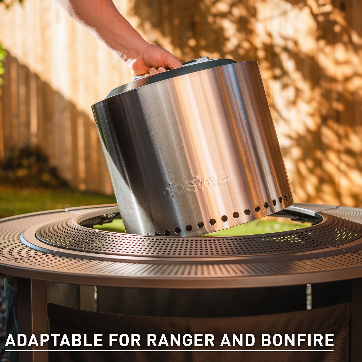 Solo Stove 42 Inch Fire Pit Surround Tabletop - Portable Protective Barrier for Wood Burning Fire Pits for Safety & Extra Space - Powder-Coated Steel and UV-Resistant Outdoor Fabric, Black - CookCave