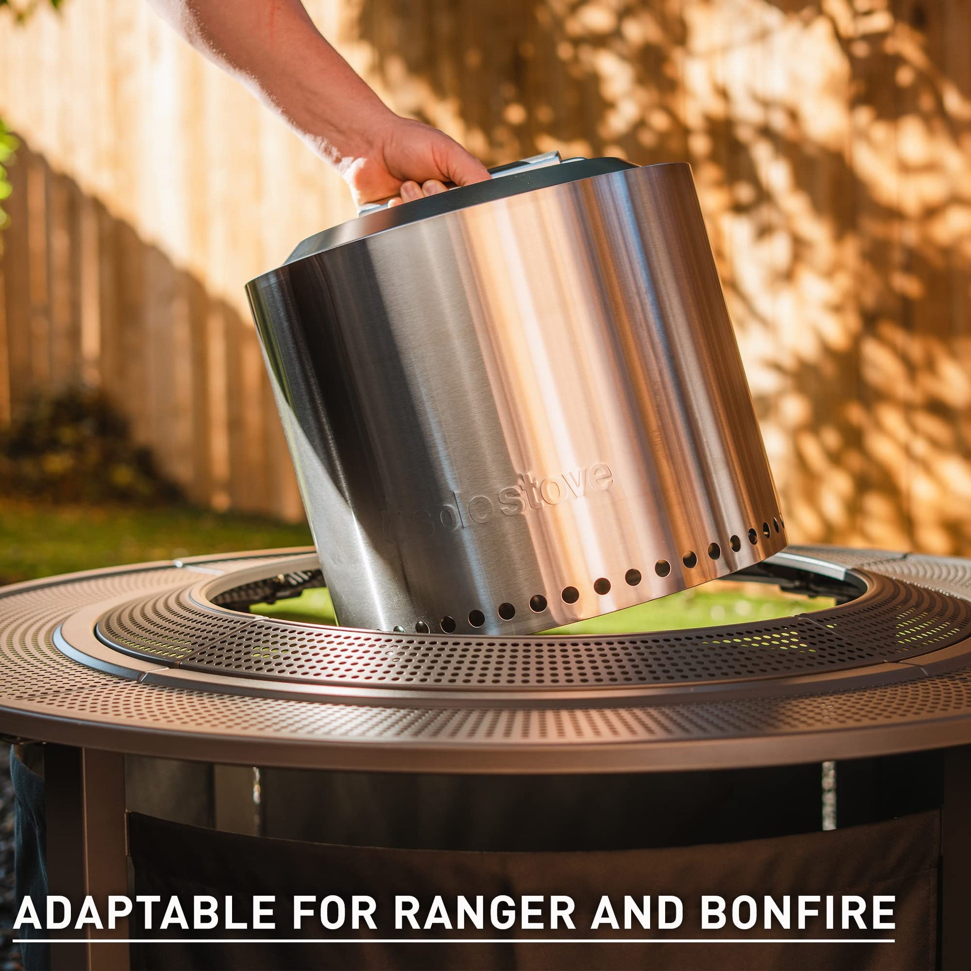 Solo Stove 42 Inch Fire Pit Surround Tabletop - Portable Protective Barrier for Wood Burning Fire Pits for Safety & Extra Space - Powder-Coated Steel and UV-Resistant Outdoor Fabric, Black - CookCave