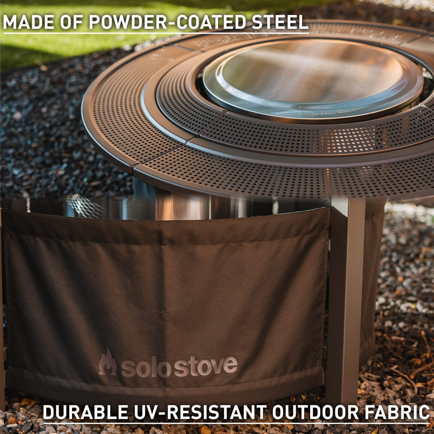 Solo Stove 42 Inch Fire Pit Surround Tabletop - Portable Protective Barrier for Wood Burning Fire Pits for Safety & Extra Space - Powder-Coated Steel and UV-Resistant Outdoor Fabric, Black - CookCave