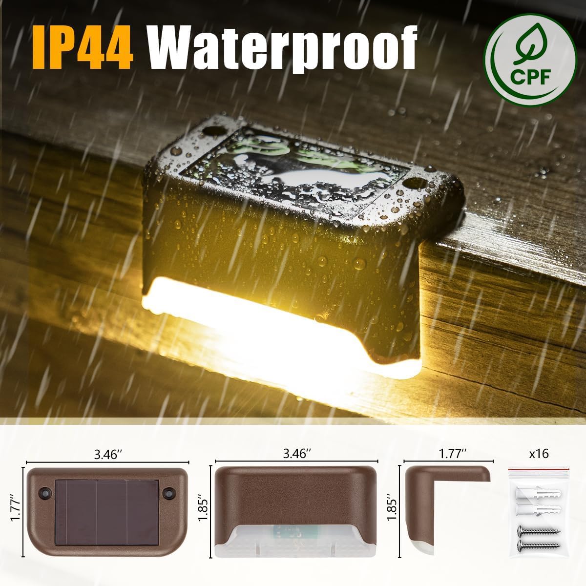 SOLPEX Solar Deck Lights Outdoor 16 Pack, Solar Step Lights Waterproof Led Solar lights for Outdoor Stairs, Step , Fence, Yard, Patio, and Pathway(Warm White) - CookCave