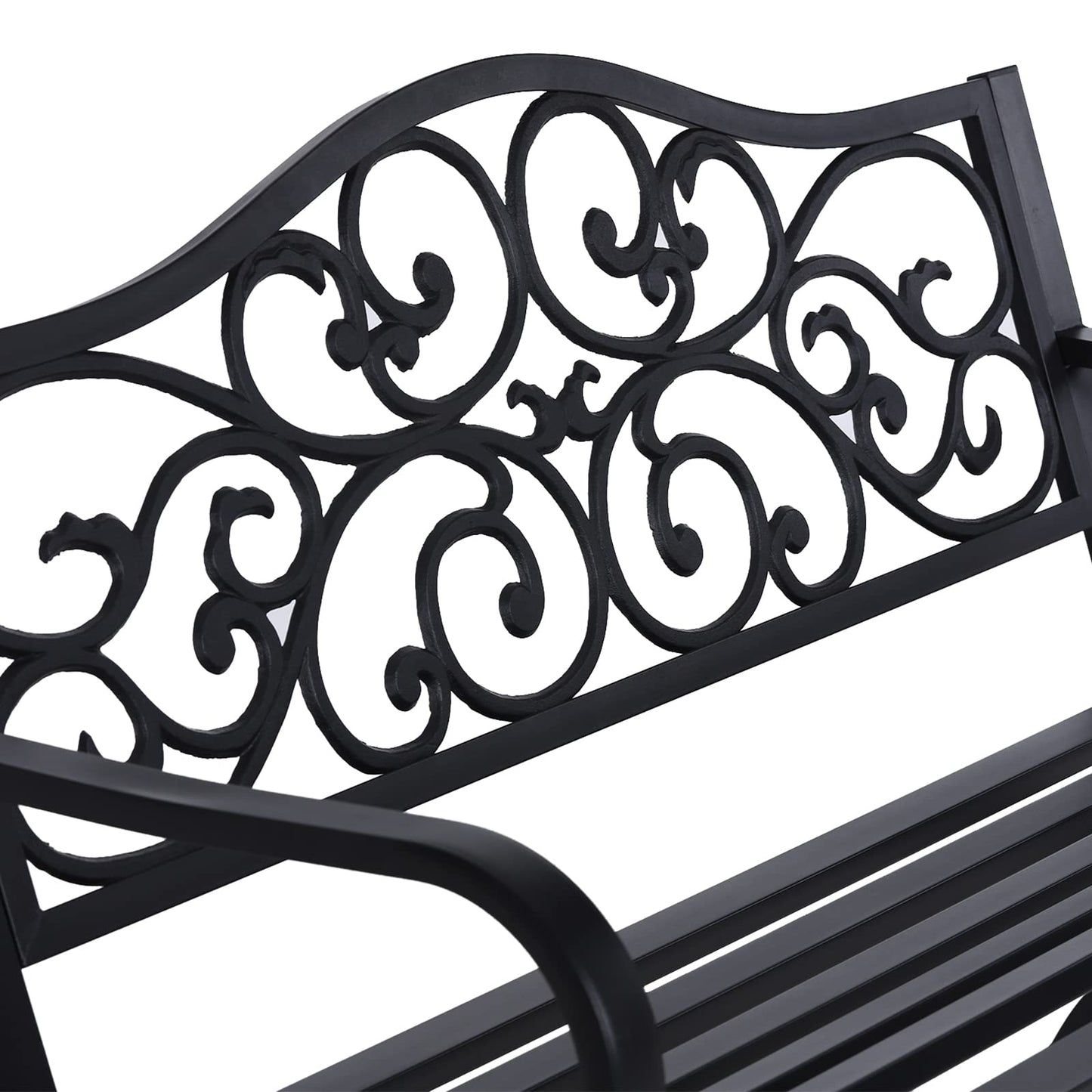 Sophia & William 50" Outdoor Garden Bench Patio Park Bench, Cast Iron Metal Frame Furniture with Floral Design Backrest for Porch Yard Lawn Deck, Black - CookCave