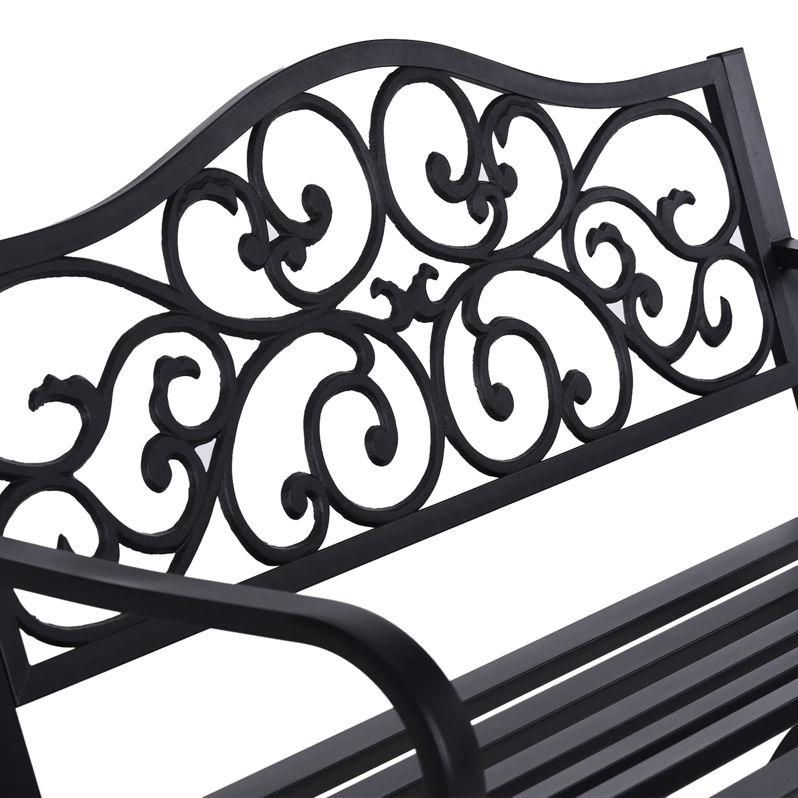 Sophia & William 50" Outdoor Garden Bench Patio Park Bench, Cast Iron Metal Frame Furniture with Floral Design Backrest for Porch Yard Lawn Deck, Black - CookCave