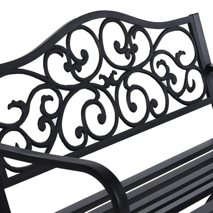 Sophia & William 50" Outdoor Garden Bench Patio Park Bench, Cast Iron Metal Frame Furniture with Floral Design Backrest for Porch Yard Lawn Deck, Black - CookCave