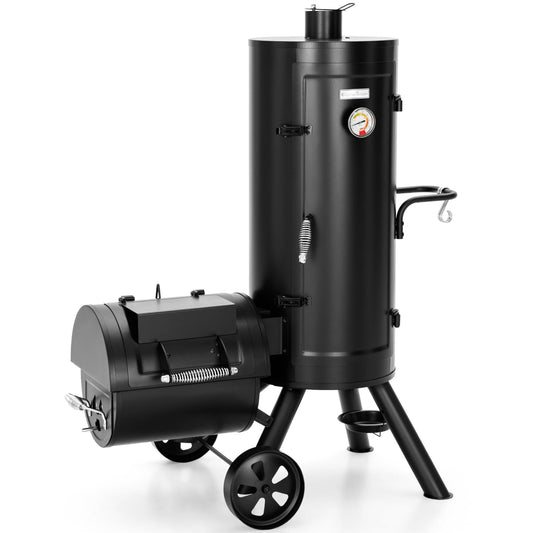Sophia & William Heavy-Duty Vertical Offset Charcoal Smoker Extra Large Outdoor BBQ Gill with Offset Smoker, 961 SQ.IN. Cooking Area with Warming Tray,Push-out Ash Tray for Event Gathering, Black - CookCave