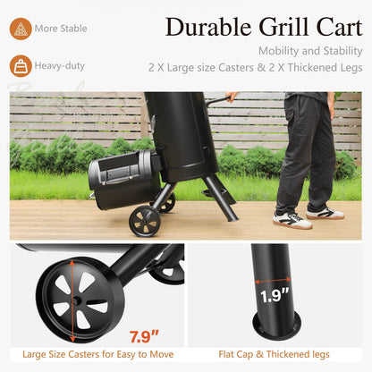 Sophia & William Heavy-Duty Vertical Offset Charcoal Smoker Extra Large Outdoor BBQ Gill with Offset Smoker, 961 SQ.IN. Cooking Area with Warming Tray,Push-out Ash Tray for Event Gathering, Black - CookCave