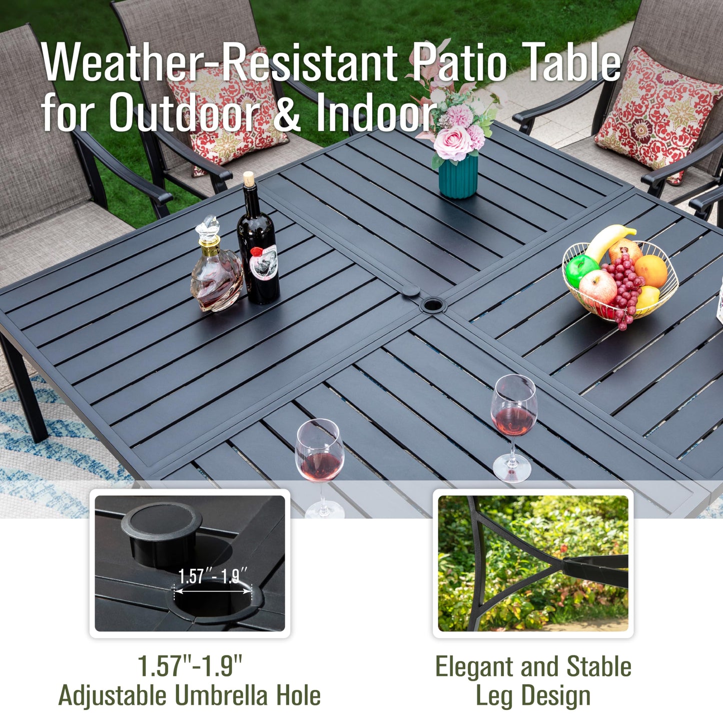 Sophia & William Patio Dining Set 9 Pieces, 8 Quick Dry Textilene Chairs and 1 Large Square Outdoor Dining Table, Durable All-Weather Patio Furniture for Lawn, Park, and Courtyard Support 350lbs - CookCave