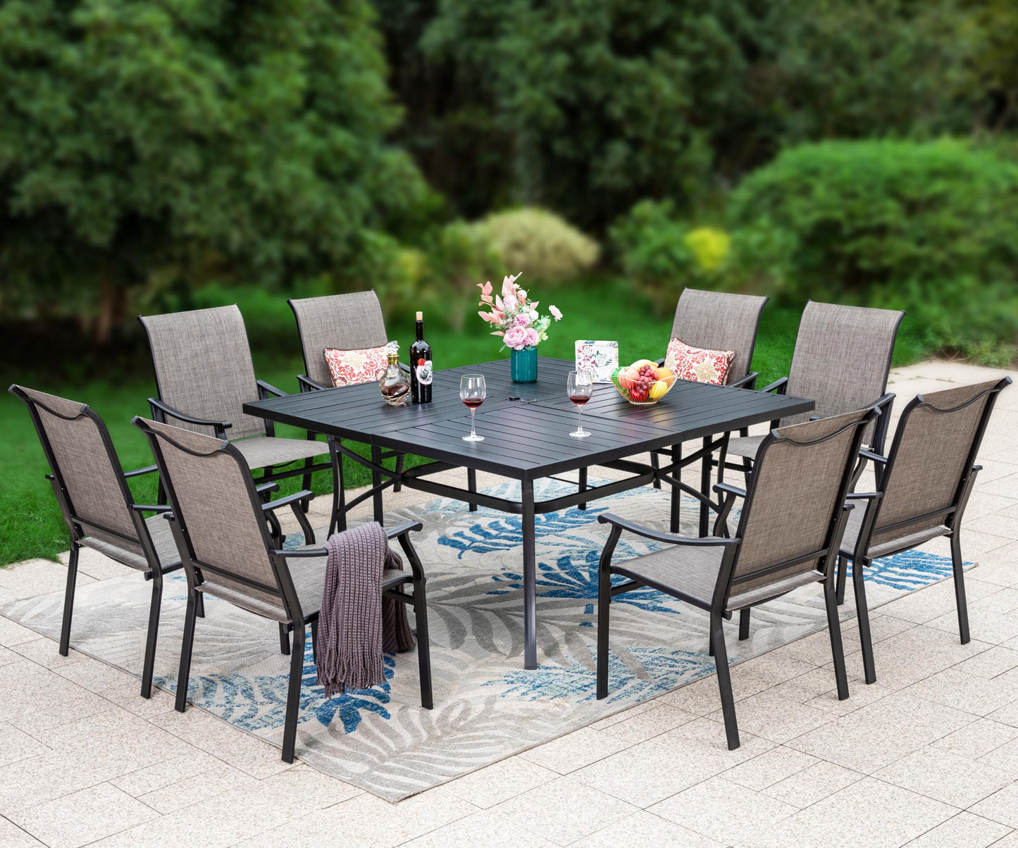 Sophia & William Patio Dining Set 9 Pieces, 8 Quick Dry Textilene Chairs and 1 Large Square Outdoor Dining Table, Durable All-Weather Patio Furniture for Lawn, Park, and Courtyard Support 350lbs - CookCave