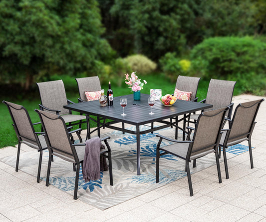 Sophia & William Patio Dining Set 9 Pieces, 8 Quick Dry Textilene Chairs and 1 Large Square Outdoor Dining Table, Durable All-Weather Patio Furniture for Lawn, Park, and Courtyard Support 350lbs - CookCave