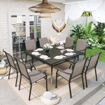 Sophia & William Patio Dining Set 9 Pieces, 8 Quick Dry Textilene Chairs and 1 Large Square Outdoor Dining Table, Durable All-Weather Patio Furniture for Lawn, Park, and Courtyard Support 350lbs - CookCave