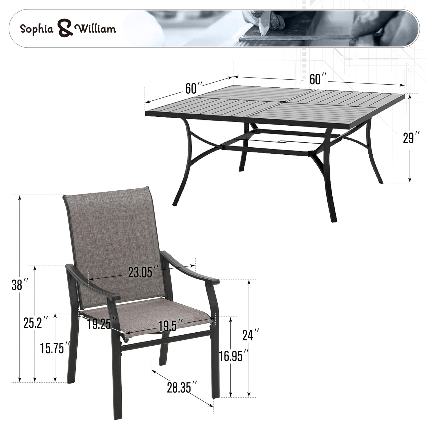 Sophia & William Patio Dining Set 9 Pieces, 8 Quick Dry Textilene Chairs and 1 Large Square Outdoor Dining Table, Durable All-Weather Patio Furniture for Lawn, Park, and Courtyard Support 350lbs - CookCave