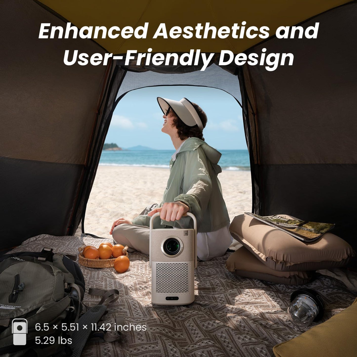 [Sound by JBL & Built-in Battery] Yaber T2 Outdoor Projector with WiFi 6 and Bluetooth, Native 1080P Smart Movie Portable Projector for Inside and Outside, Compatible with TV Dongle (Not included) - CookCave