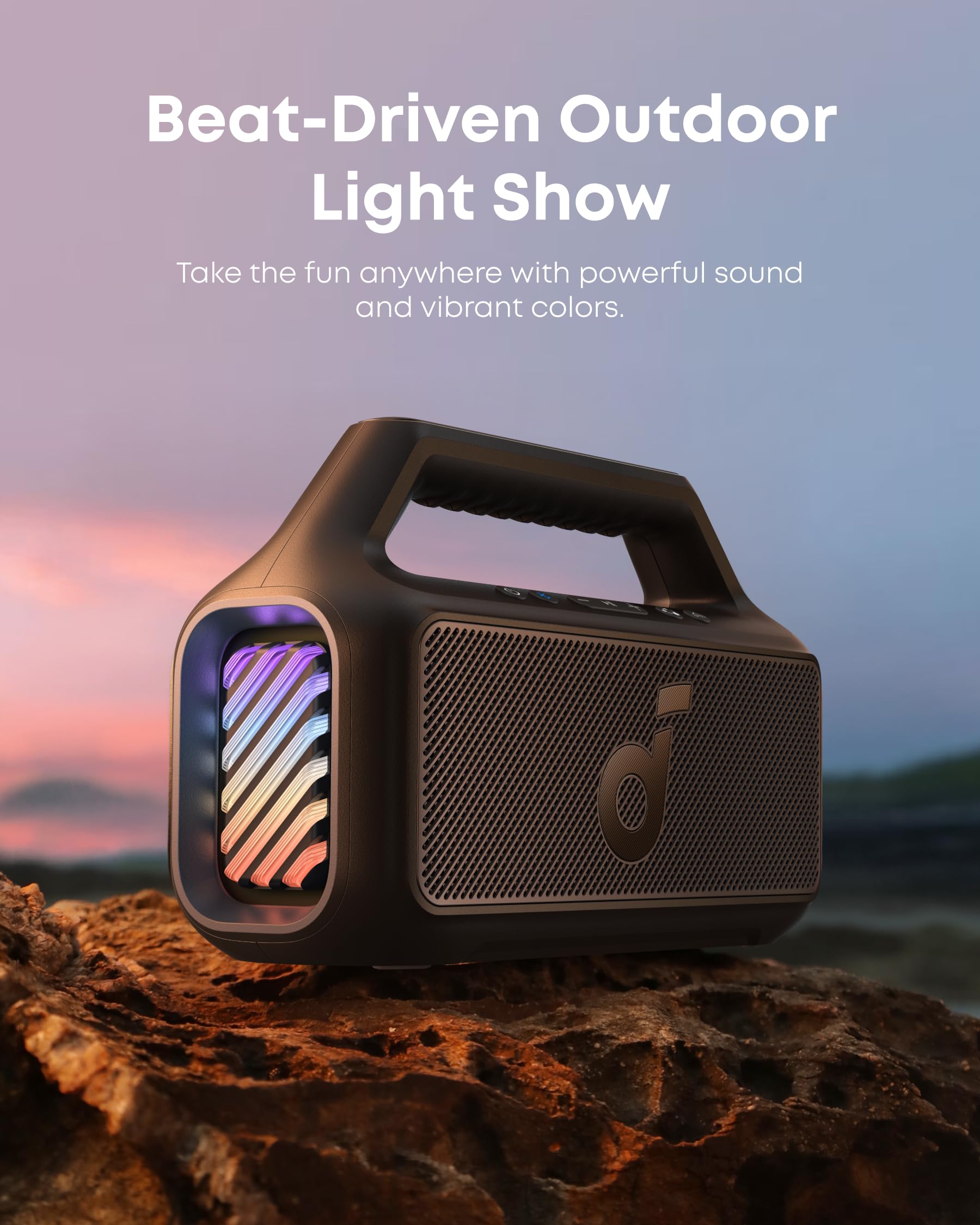soundcore Boom 2 By Anker, Outdoor Speaker, 80W, Subwoofer, BassUp 2.0, 24H Playtime, IPX7 Waterproof, Floatable, RGB Lights, USB-C, Custom EQ, Bluetooth 5.3, Portable for Camping, Beach, and Backyard - CookCave