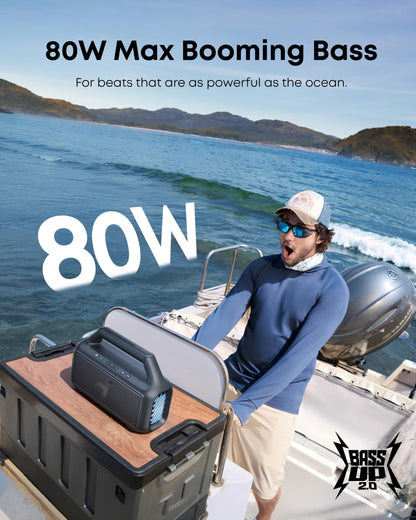 soundcore Boom 2 By Anker, Outdoor Speaker, 80W, Subwoofer, BassUp 2.0, 24H Playtime, IPX7 Waterproof, Floatable, RGB Lights, USB-C, Custom EQ, Bluetooth 5.3, Portable for Camping, Beach, and Backyard - CookCave