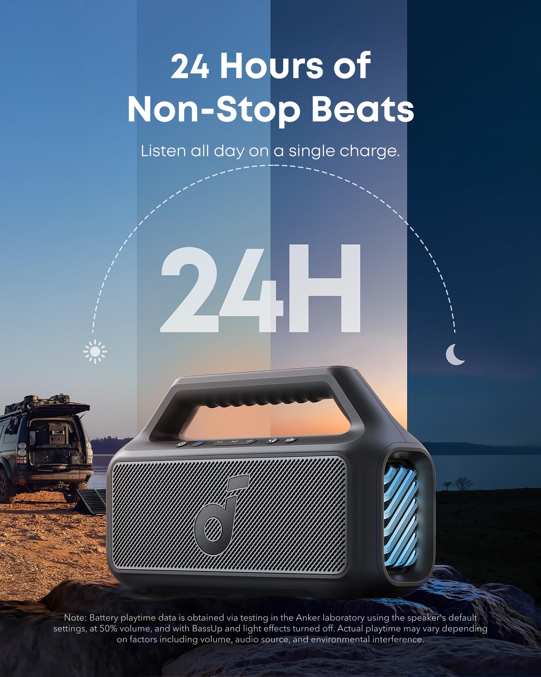 soundcore Boom 2 By Anker, Outdoor Speaker, 80W, Subwoofer, BassUp 2.0, 24H Playtime, IPX7 Waterproof, Floatable, RGB Lights, USB-C, Custom EQ, Bluetooth 5.3, Portable for Camping, Beach, and Backyard - CookCave
