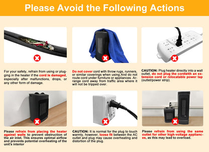 Space Heater, 1500W Electric Heaters Indoor Portable with Thermostat, PTC Fast Heating Ceramic Room Small Heater with Heating and Fan Modes for Bedroom, Office and Indoor Use - CookCave