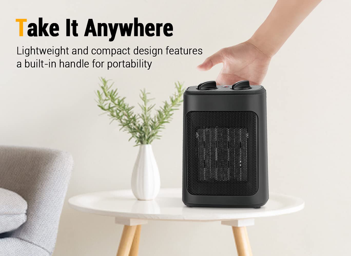 Space Heater, 1500W Electric Heaters Indoor Portable with Thermostat, PTC Fast Heating Ceramic Room Small Heater with Heating and Fan Modes for Bedroom, Office and Indoor Use - CookCave