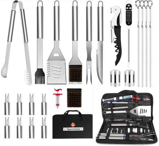 SpartaSake BBQ Grilling Accessories - Stainless Steel Barbecue Grill Tools Accessories kit Spatula Thermometer Tongs for Blackstone Griddle Outdoor Camping-Grill Set Gifts for dad Men Women(24 pcs) - CookCave