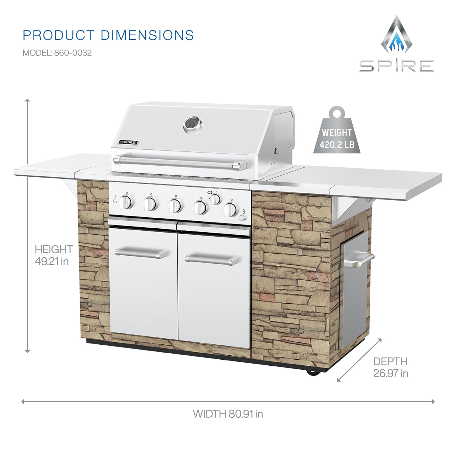 SPIRE Premium 5 Burner Built In Gas Grill Island Head, Stainless Steel 30 Inch Barbeque Grill with Rear Burner, 63,000 BTUs, 758 SQ In Racks, Propane Grill with Dual Fuel Compatibility – 860-0032 - CookCave