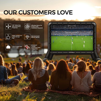 SPORTSWIN 16FT Inflatable Outdoor Movie Screen, Blow up Projector Screen Outdoor with Air Blower, Movie Screens for Backyard with one Piece Design, Front & Rear Projection, Easy Set up - CookCave